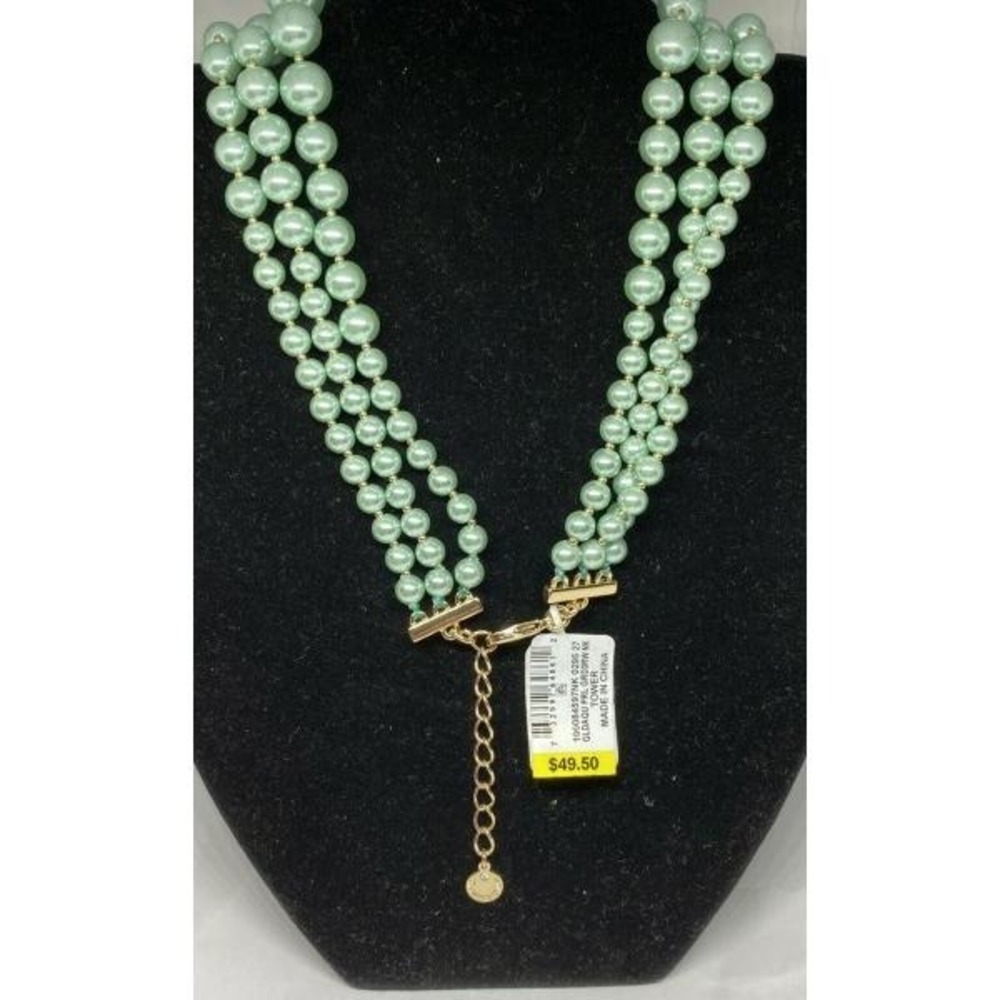 Three-Row Faux Pearl Collar Necklace Aqua NWT Beautiful & Elegant New with Tag - Picture 8 of 8